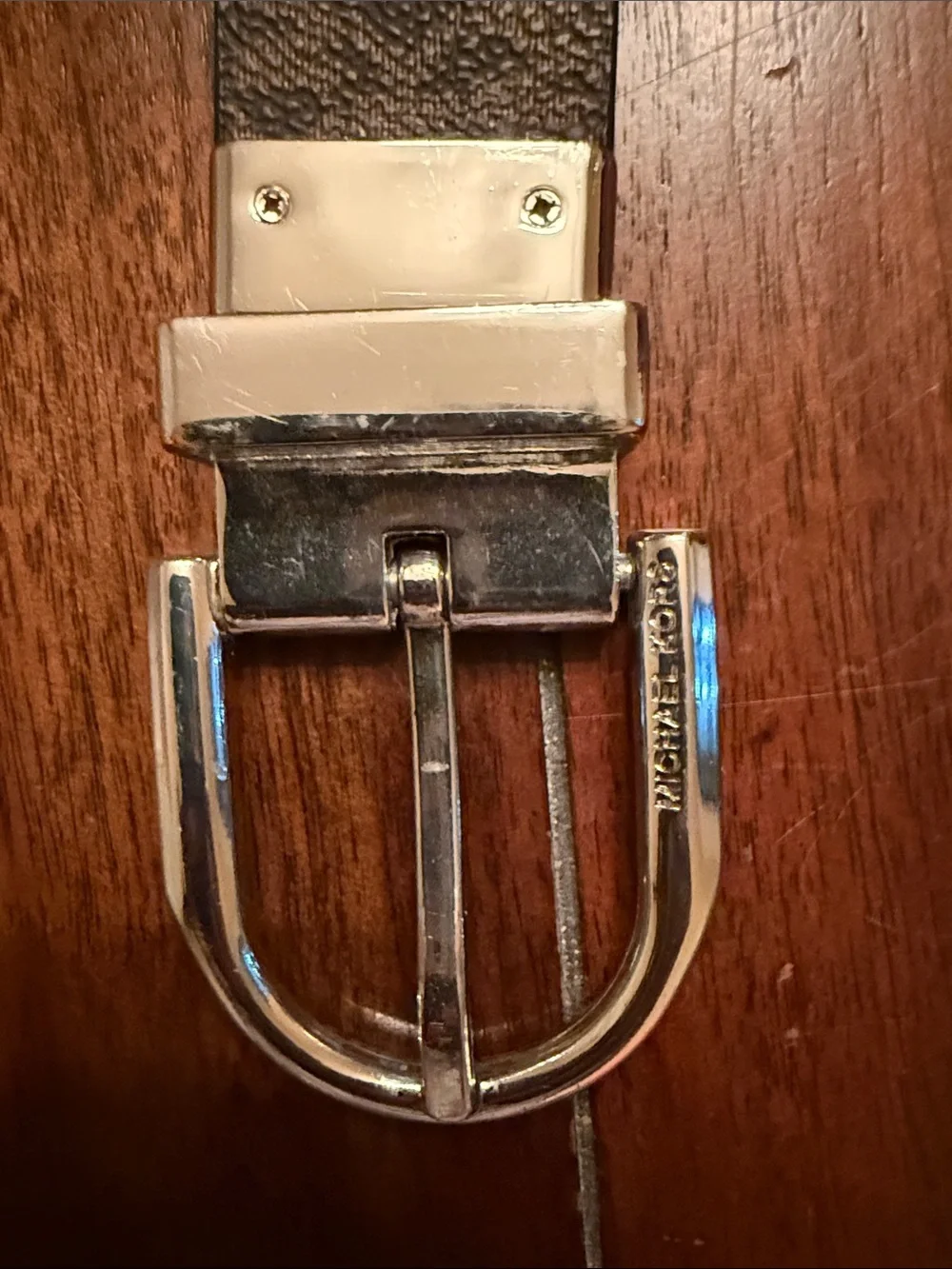 Michael Kors Brown‎ Monogram Logo Belt with Silver Buckle